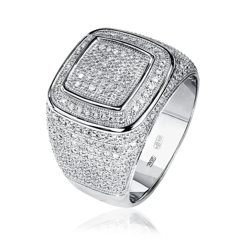 950 Platinum Men’s Ring | Heavy 19g Square Pavé Design | Luxury Comfort Fit