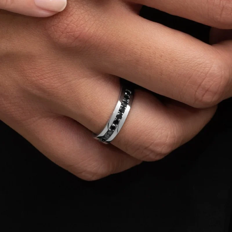 950 Platinum Men’s Band | Black Diamond Ring 0.84ct | 5mm Comfort Fit