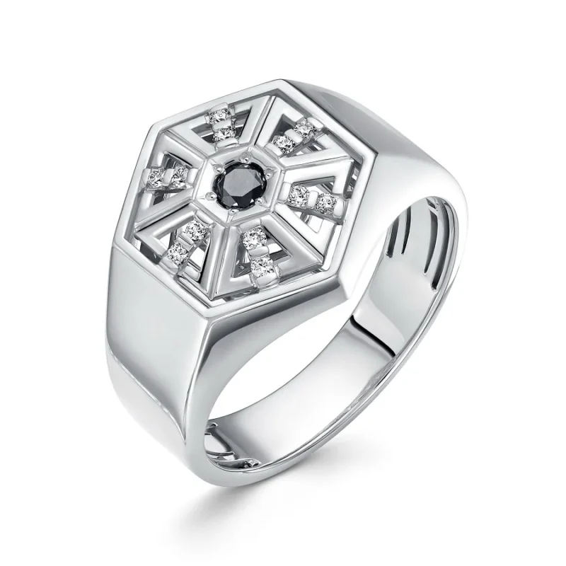 Platinum Men’s Ring with Black & White Diamonds – 950 Platinum, 11.1 g