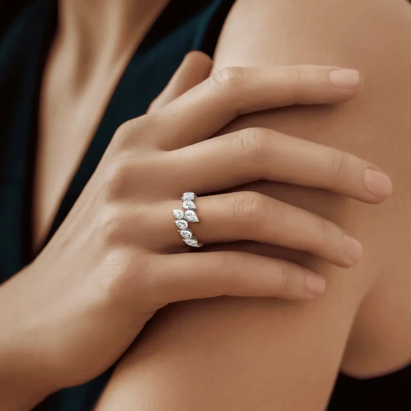 18K White Gold Pear Lab Diamond Band – 1.65 ct tw