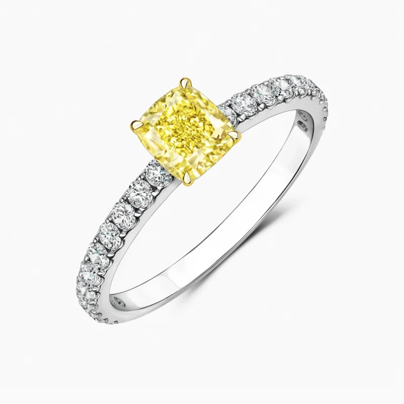 14K White Gold Cushion Cut Yellow Lab Diamond Engagement Ring – 1 ct tw