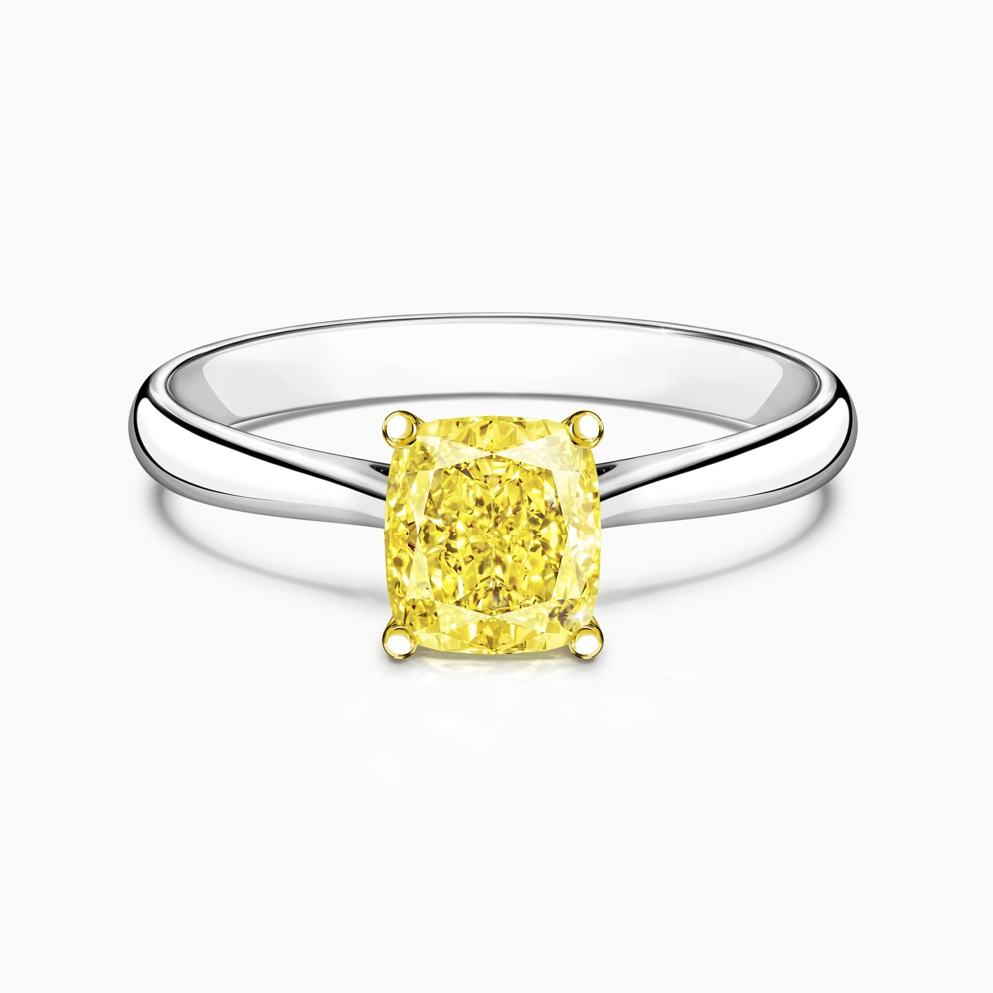 14K White Gold Cushion Cut Yellow Lab Diamond Solitaire Ring – 1 ct tw - Image 3