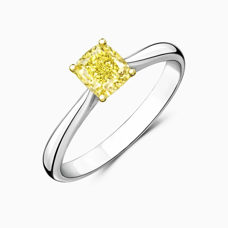14K White Gold Cushion Cut Yellow Lab Diamond Solitaire Ring – 1 ct tw