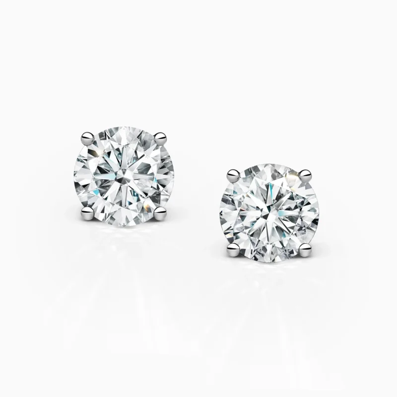 14K Gold Lab Diamond Stud Earrings – 1 Carat Each | Classic Round Brilliant Cut