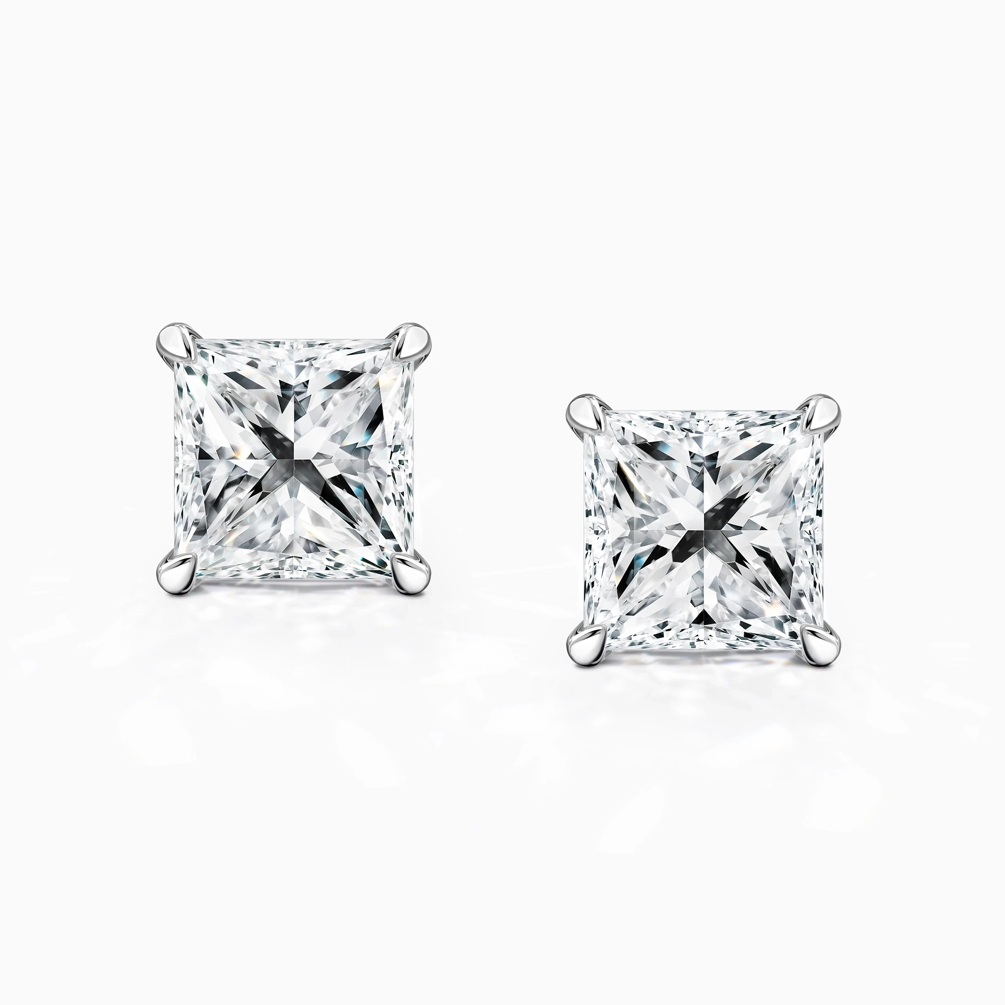 14K Gold Lab Diamond Stud Earrings – 2.00 Carat Princess Cut (1.00 ct each)
