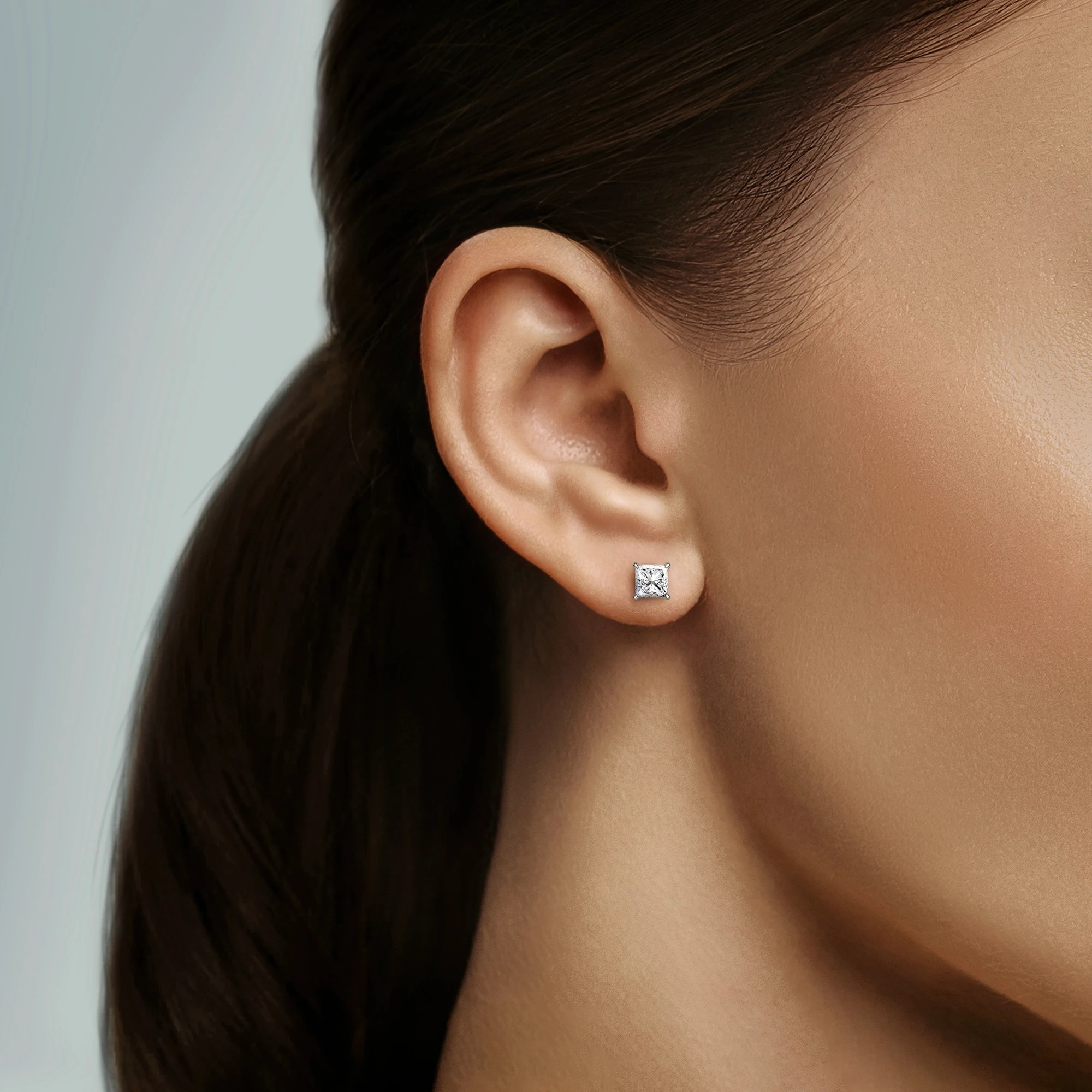 14K Gold Lab Diamond Stud Earrings – 2.00 Carat Princess Cut (1.00 ct each) - Image 2