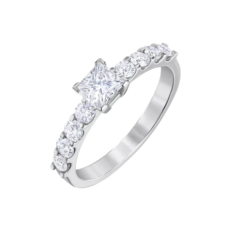 14K White Gold Princess Cut Diamond Engagement Ring – 1.01 Carat Total