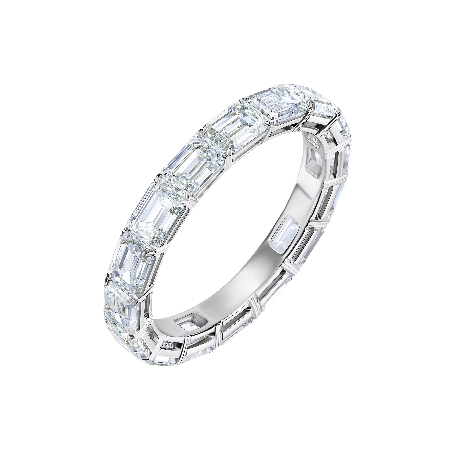 14K White Gold Emerald Cut Diamond Eternity Band – 4.88 Carats