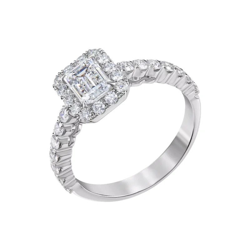 14K White Gold Asscher Cut Diamond Halo Engagement Ring – 1.28 Carat Total