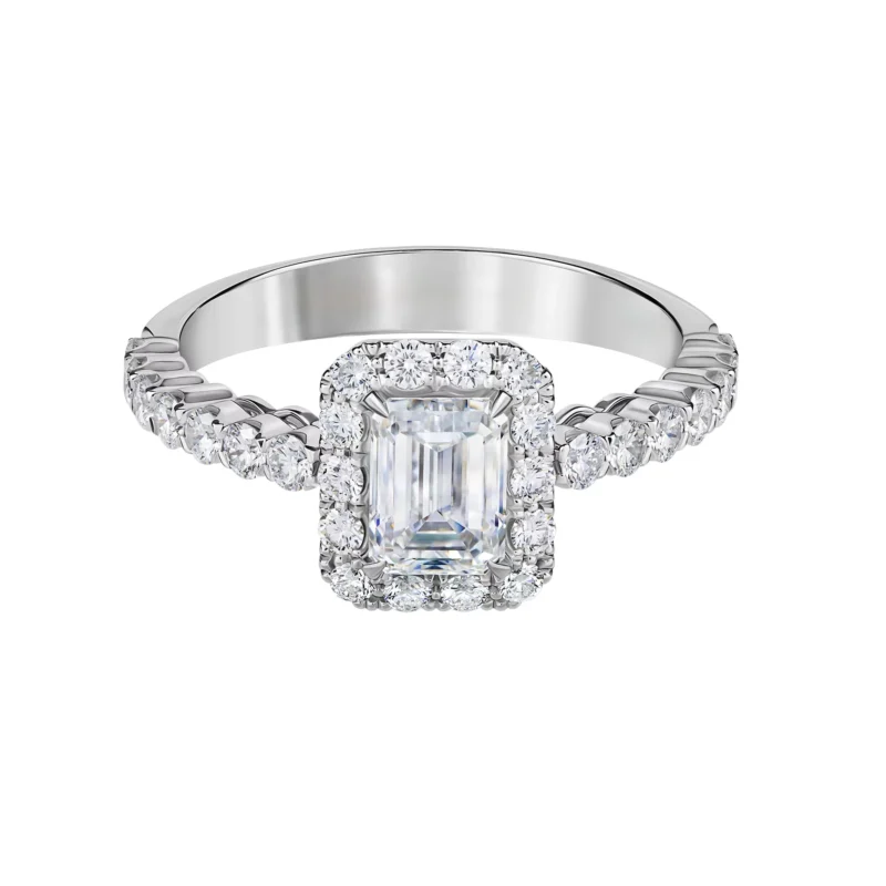 14K White Gold Asscher Cut Diamond Halo Engagement Ring – 1.28 Carat Total