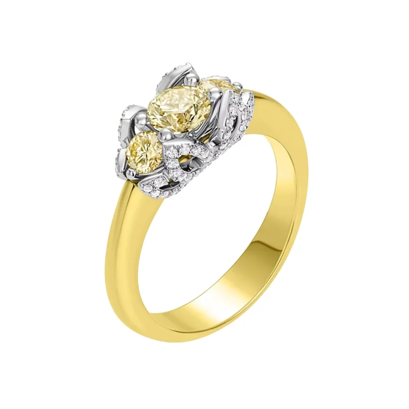 14K Yellow Gold Ring with Oval Yellow Diamond and White Diamond Accents – 0.52 ct Center Stone