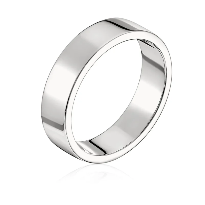 18K White Gold Men’s Wedding Band – 6 mm Solid Gold Ring with Rhodium Finish
