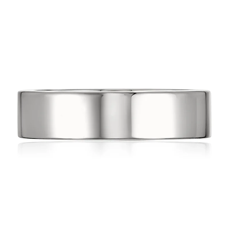 18K White Gold Men’s Wedding Band – 6 mm Solid Gold Ring with Rhodium Finish