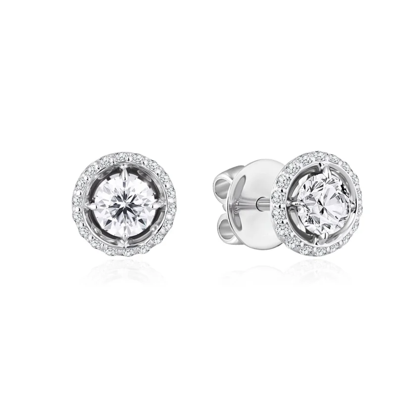 18K White Gold Natural Diamond Halo Stud Earrings – 1.30 ct