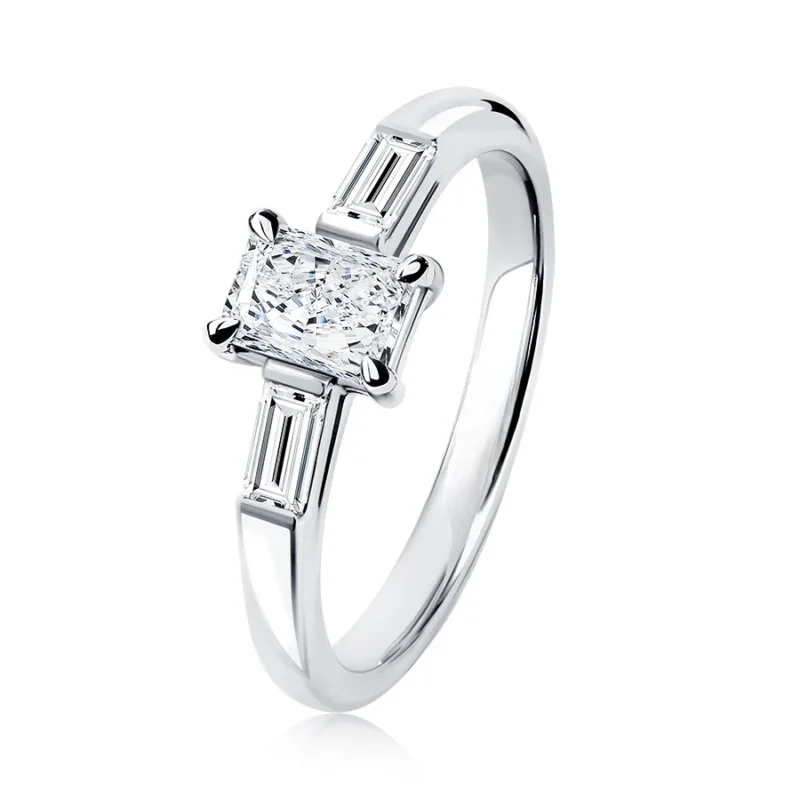 Platinum 950 Engagement Ring – 0.70ct Radiant & Baguette Cut Diamonds