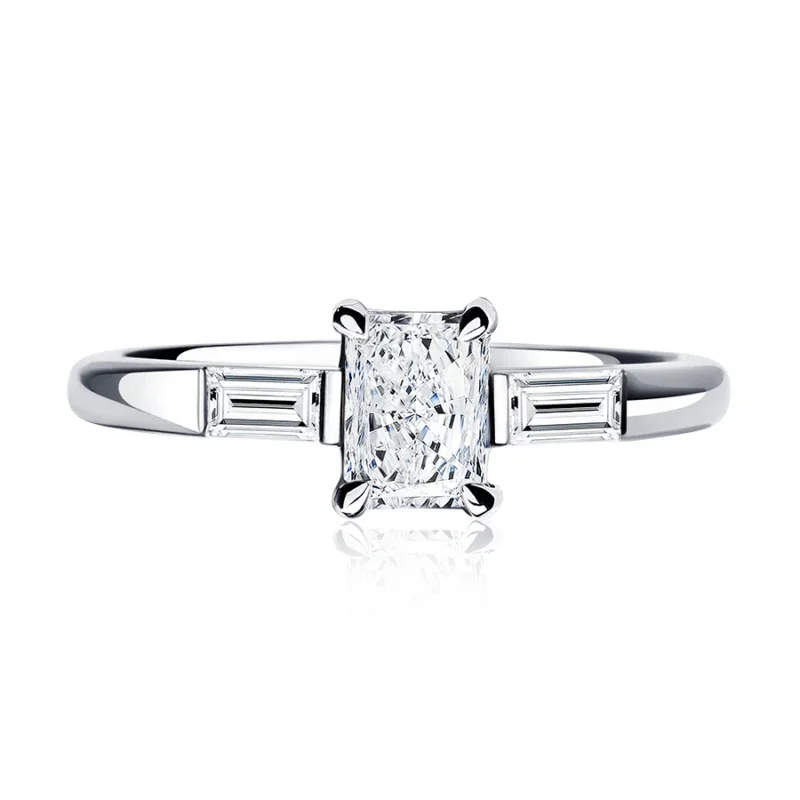 Platinum 950 Engagement Ring – 0.70ct Radiant & Baguette Cut Diamonds