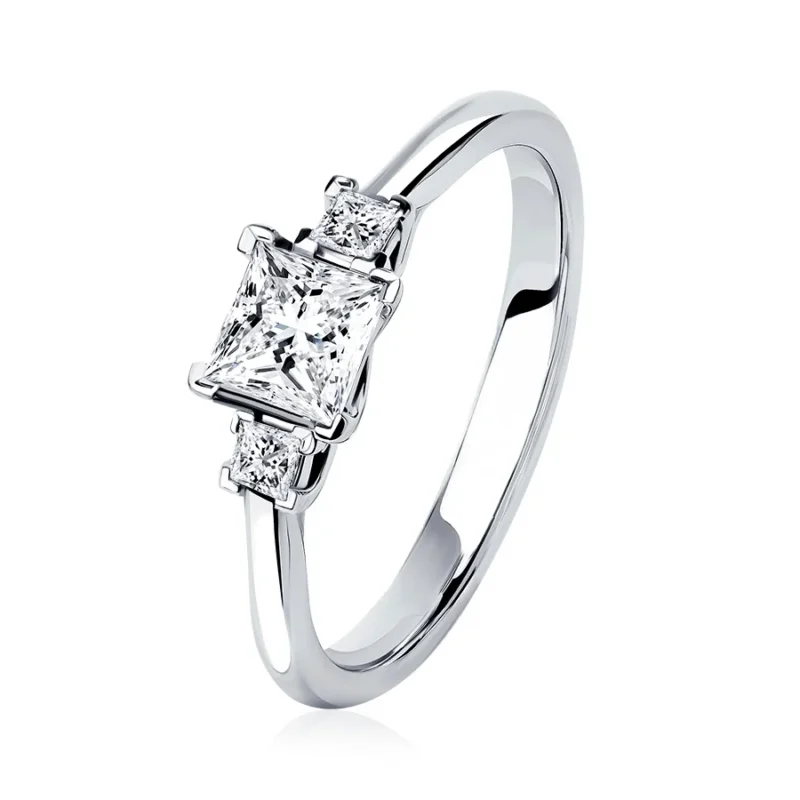 Platinum 950 Natural Diamond Engagement Ring – Princess Cut 0.60ct Three-Stone Design