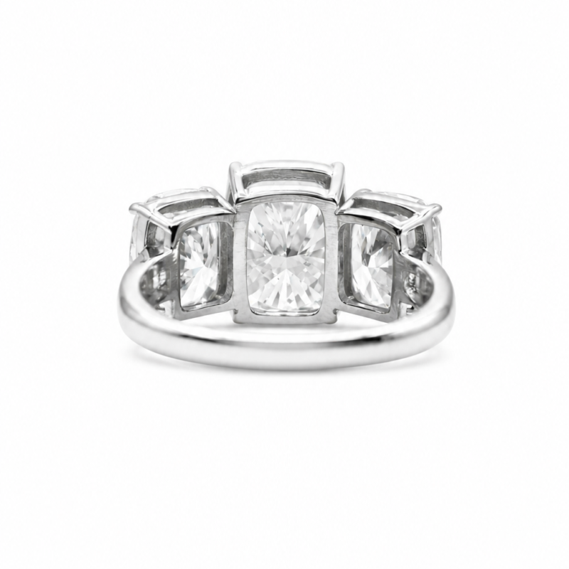 Platinum Three-Stone Cushion Cut Diamond Ring