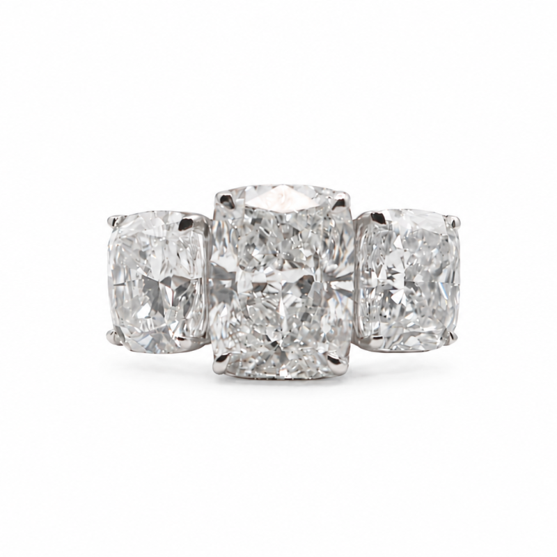 Platinum Three-Stone Cushion Cut Diamond Ring
