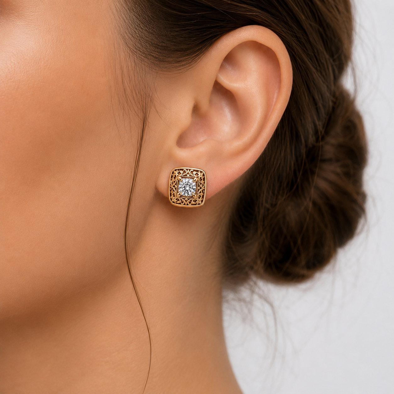 18K Gold Kubachi Diamond Stud Earrings | Handcrafted Luxury - Image 3