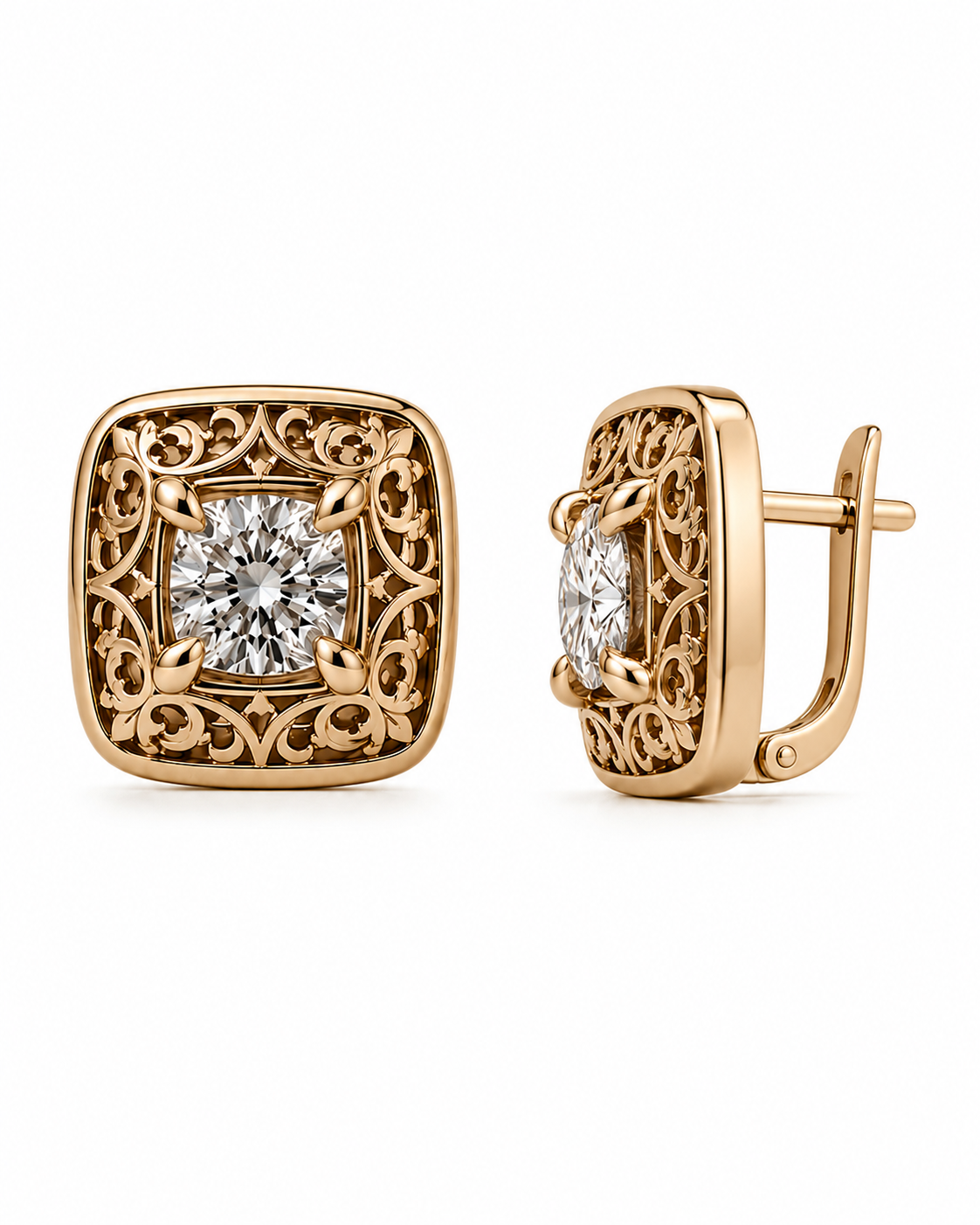 18K Gold Kubachi Diamond Stud Earrings | Handcrafted Luxury - Image 2