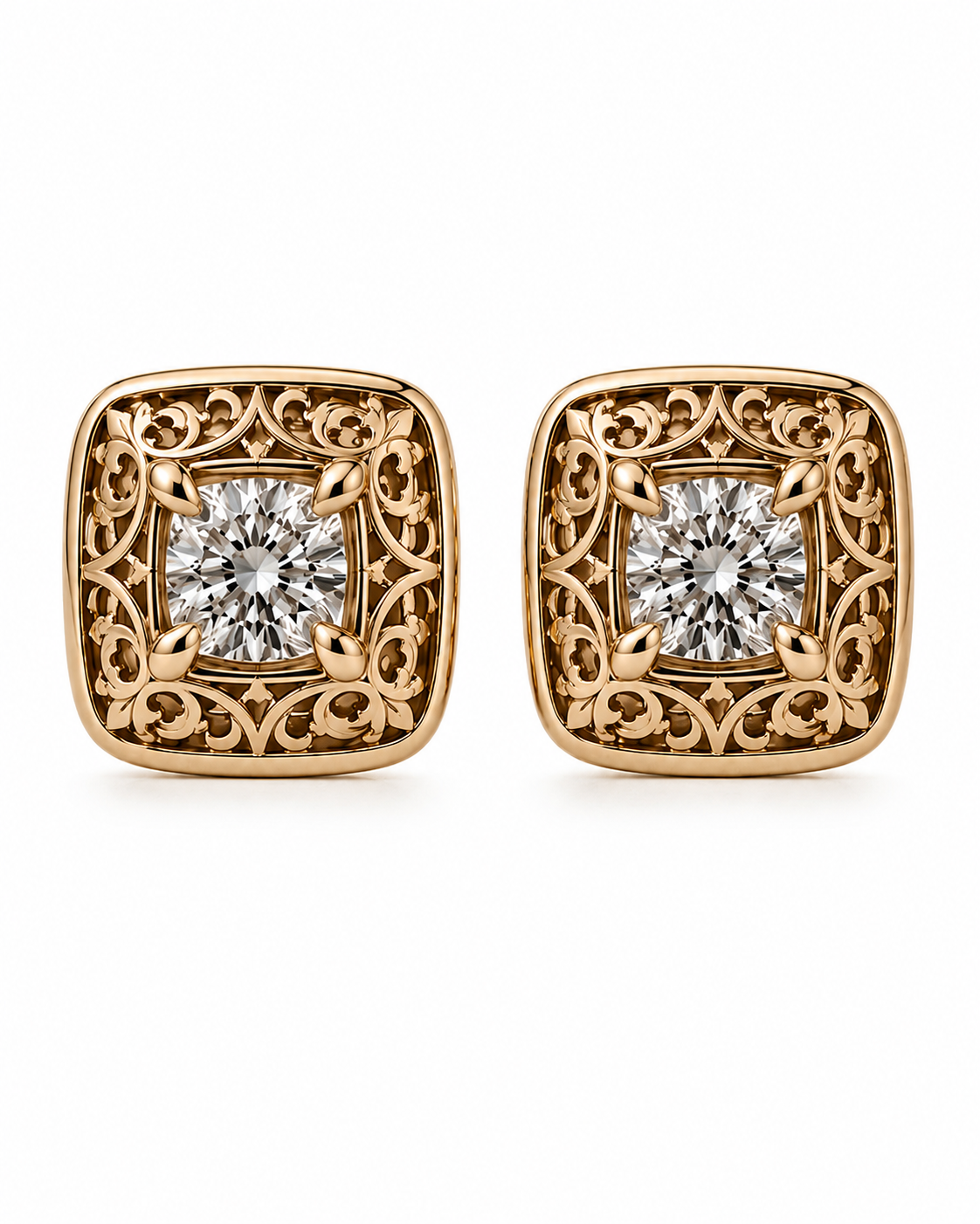 18K Gold Kubachi Diamond Stud Earrings | Handcrafted Luxury