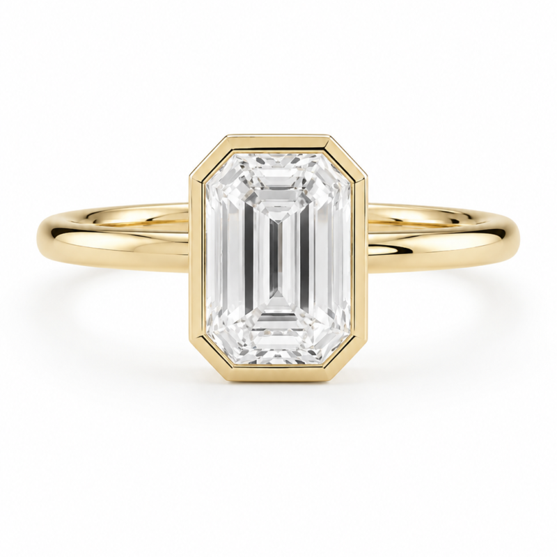 Emerald Cut Bezel Engagement Ring in 18K Gold