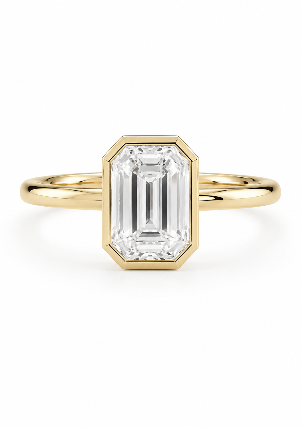 Emerald Cut Bezel Engagement Ring in 18K Gold