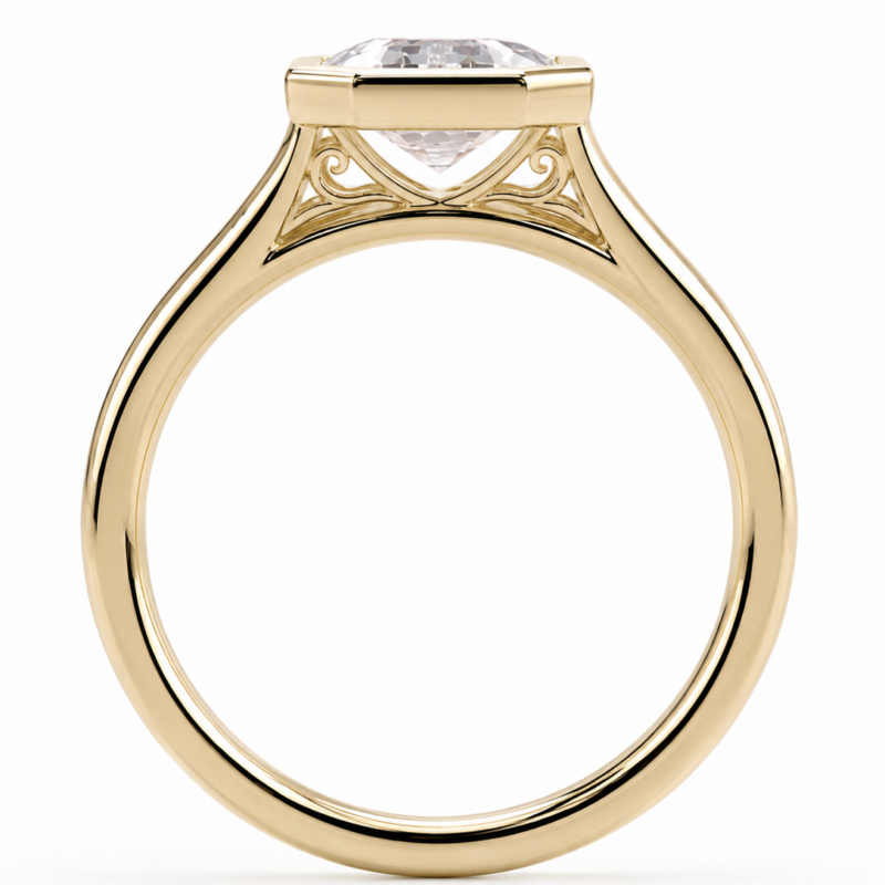 Emerald Cut Bezel Engagement Ring in 18K Gold