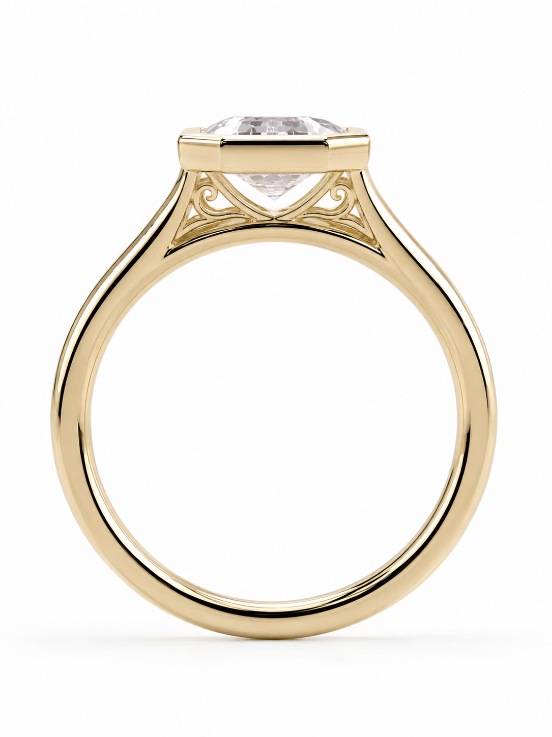 Emerald Cut Bezel Engagement Ring in 18K Gold - Image 2
