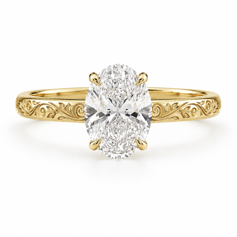 Oval Diamond Engagement Ring in 18K Gold