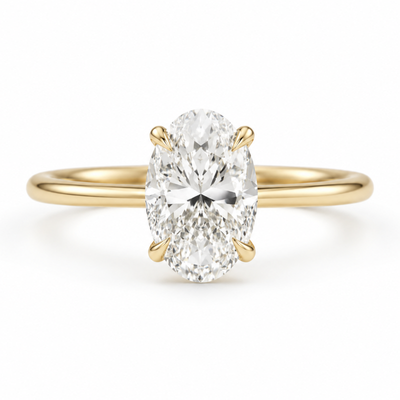 4 Carat Oval Lab-Grown Diamond Solitaire Ring in 18K Yellow Gold