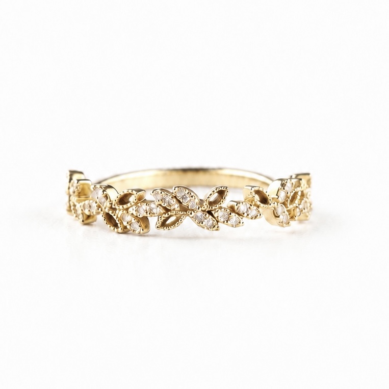18K Gold Natural Diamond Leaf Ring