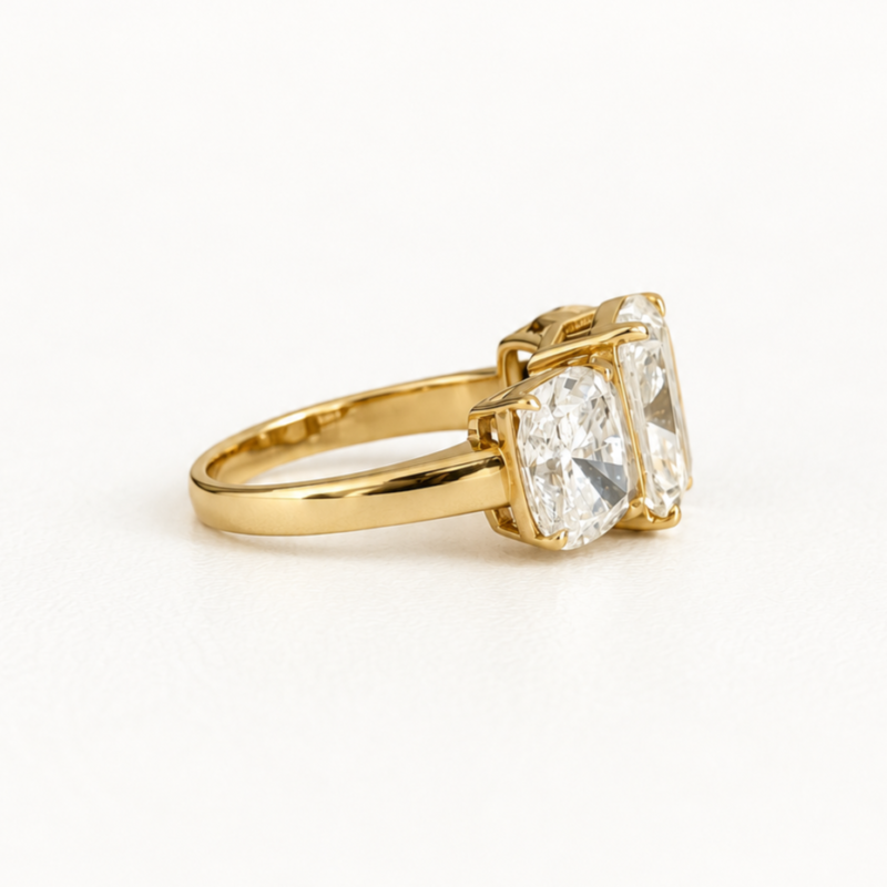 Three-Stone Cushion Cut 6 CTW Ring in 14K Yellow Gold
